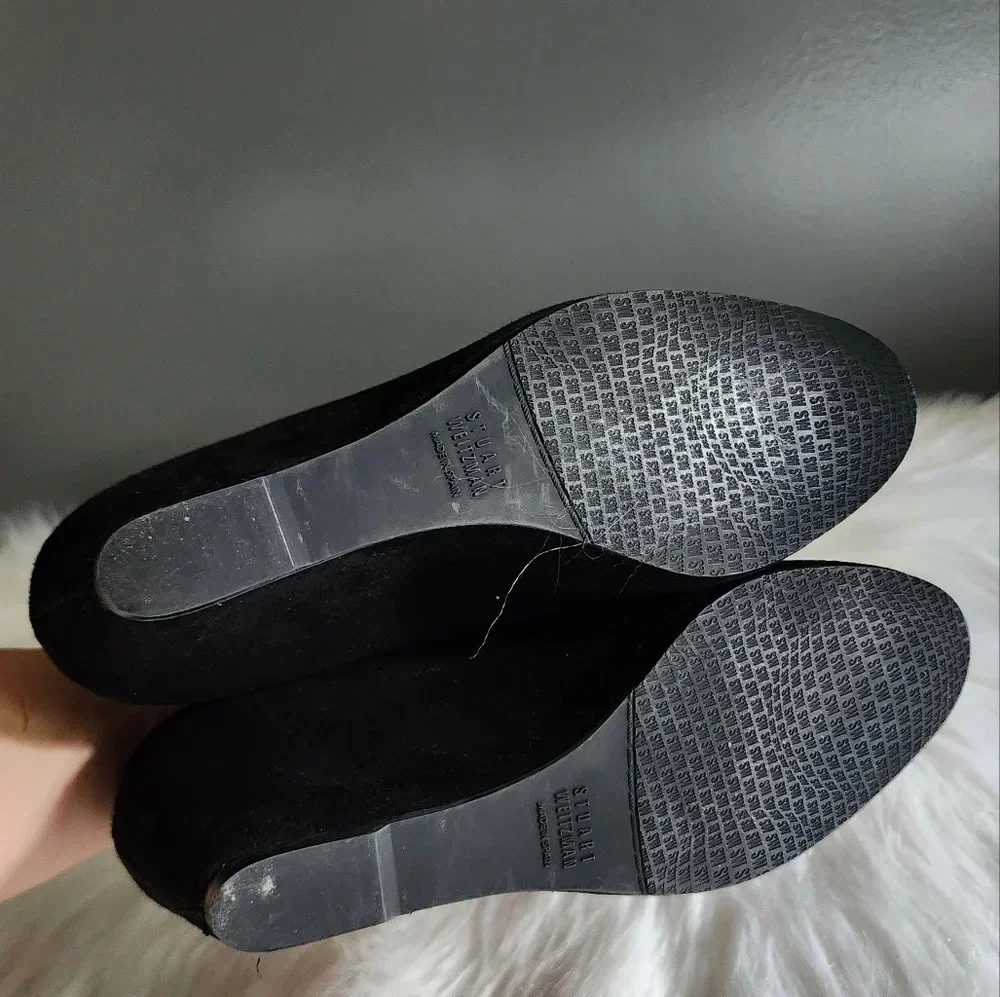 Stuart Weitzman Suede Black Loafer Wedge